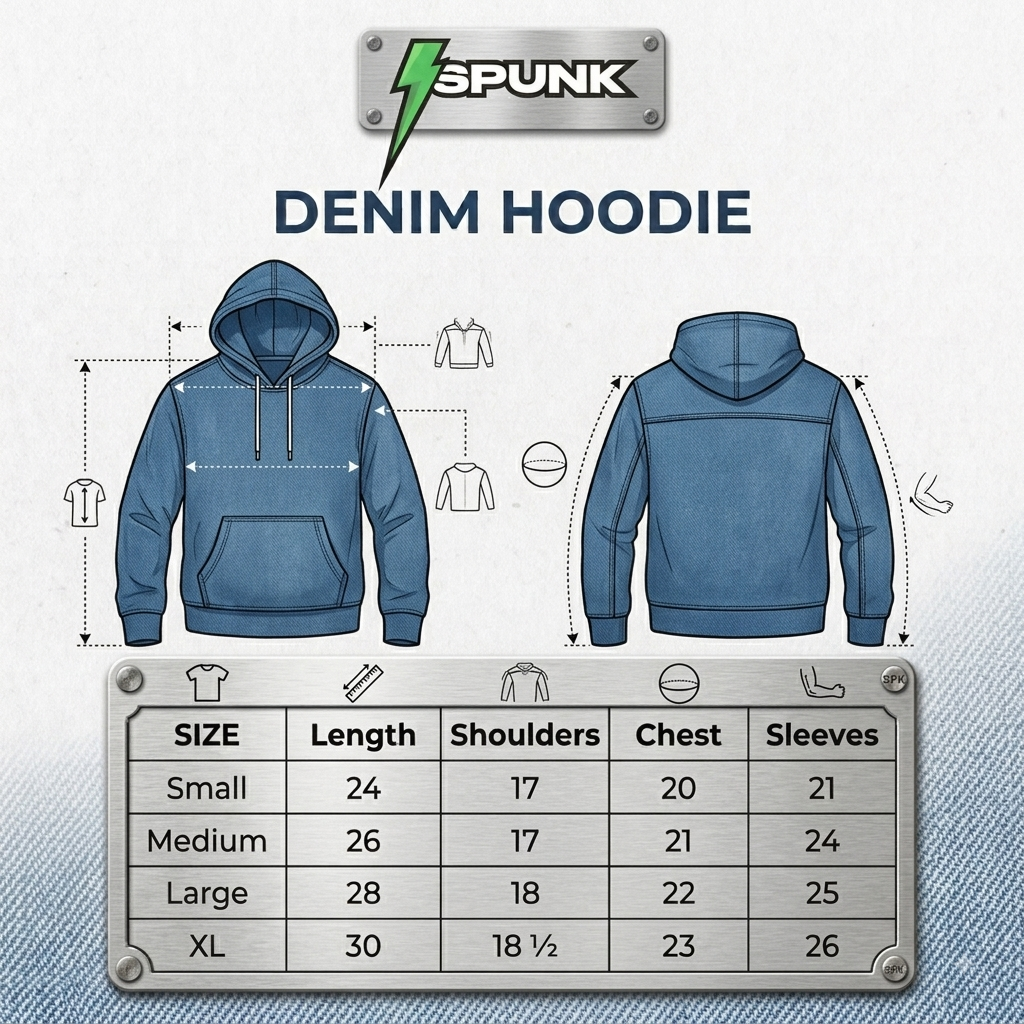 Spunk Denim Hoodie - Size Chart
