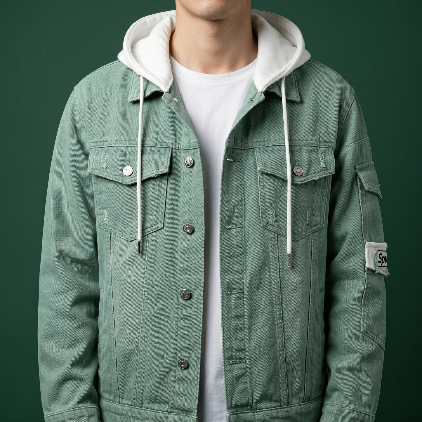 Spunk Classic Washed Denim Hoodie - Aqua Green