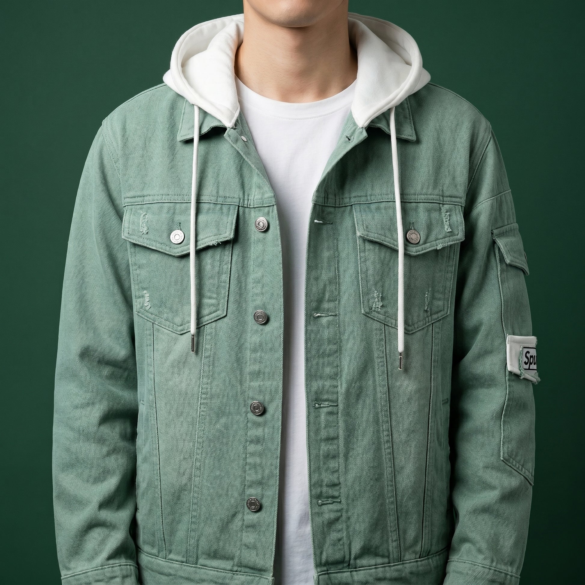 Spunk Classic Washed Denim Hoodie - Aqua Green