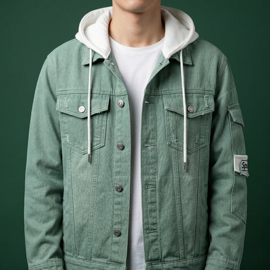 Spunk Classic Washed Denim Hoodie - Aqua Green