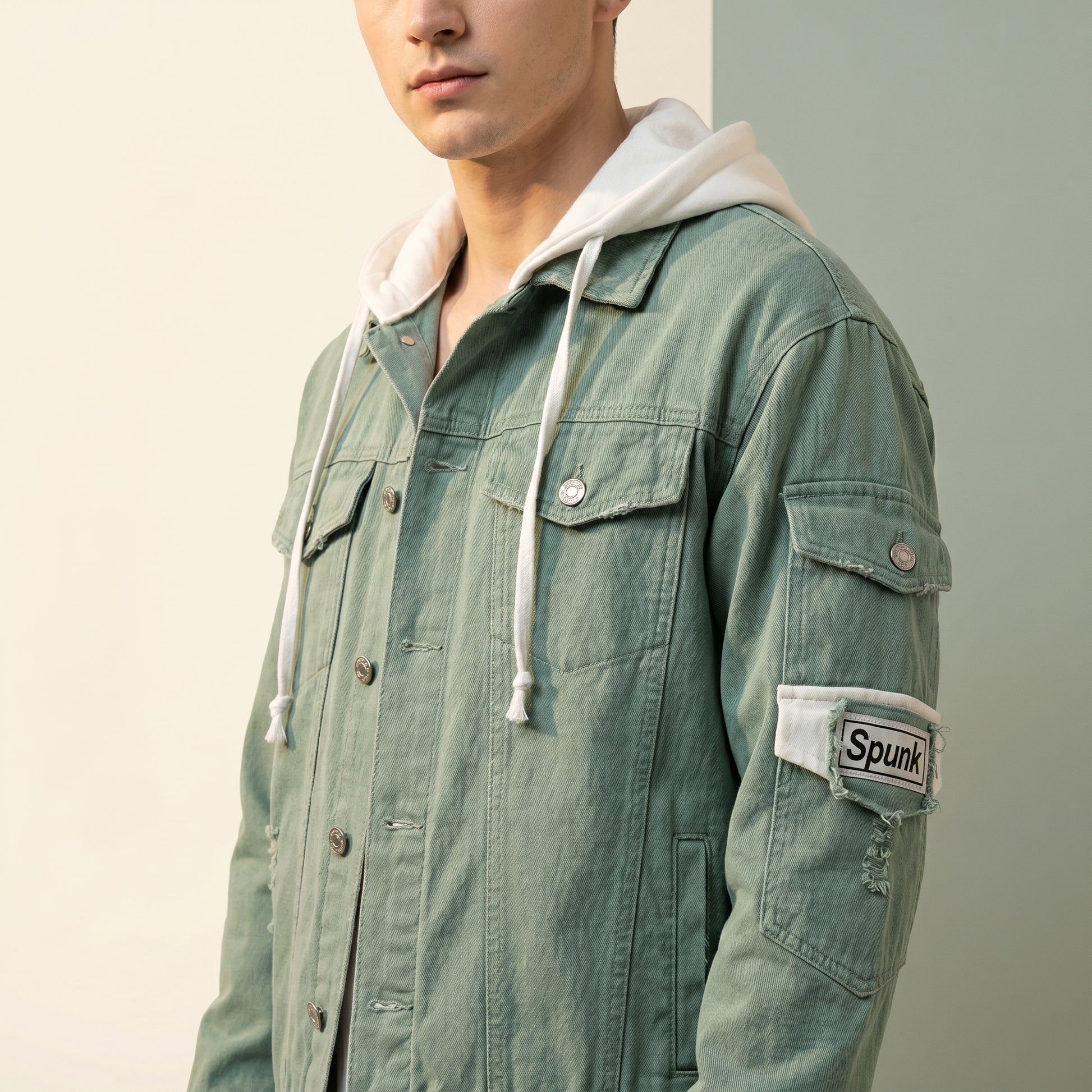 Spunk Classic Washed Denim Hoodie - Aqua Green