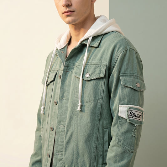 Spunk Classic Washed Denim Hoodie - Aqua Green