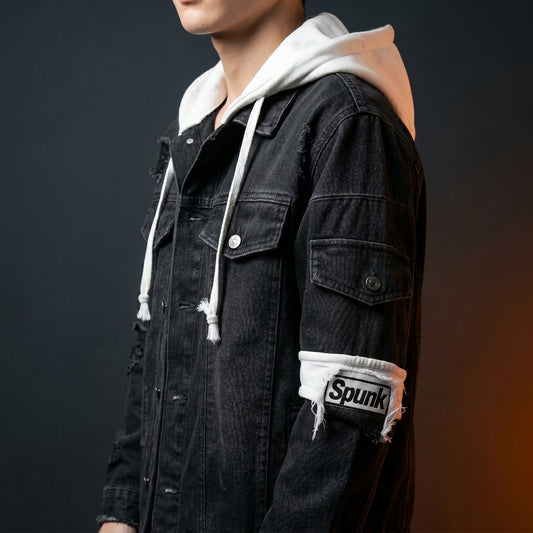 Spunk Classic Washed Denim Hoodie - Charcoal Black