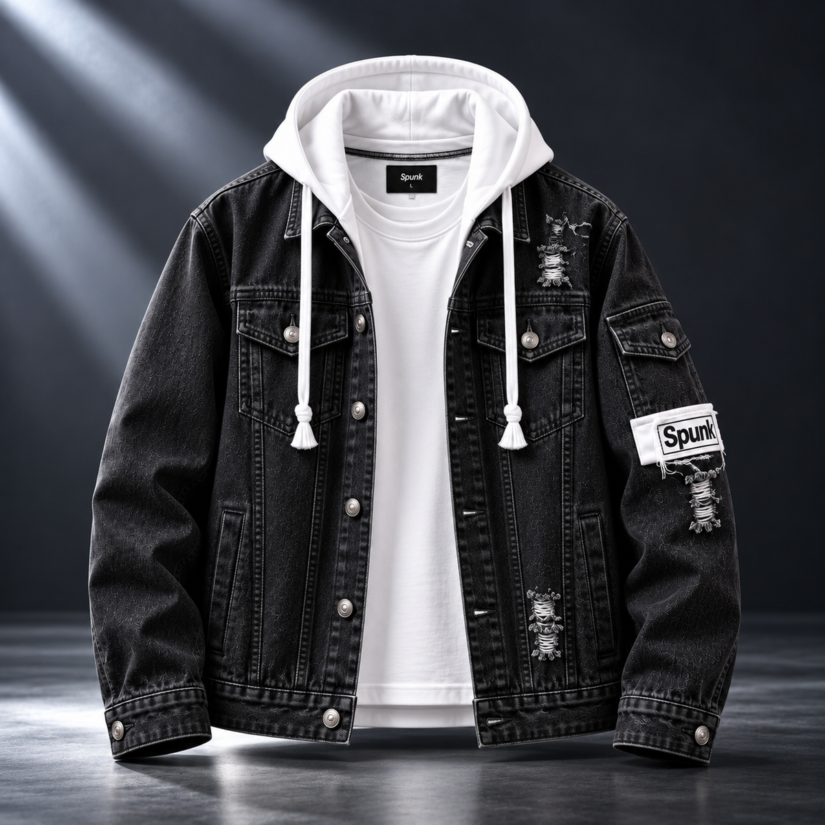 Spunk Classic Washed Denim Hoodie — Charcoal Black