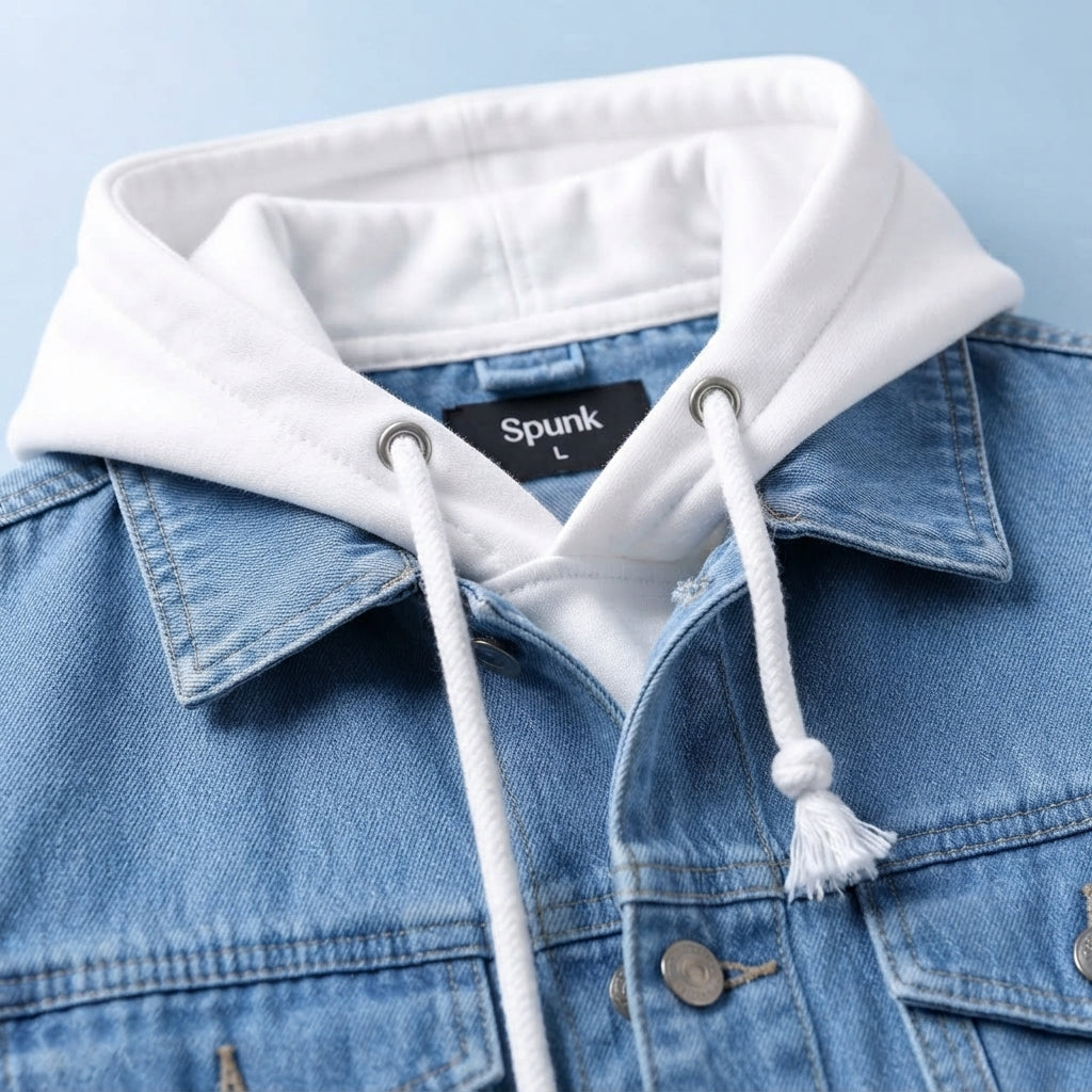 Spunk Classic Washed Denim Hoodie — Light Blue
