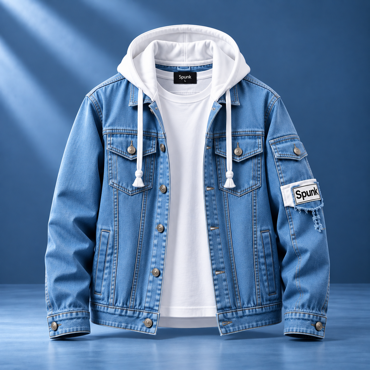 Spunk Classic Washed Denim Hoodie — Light Blue