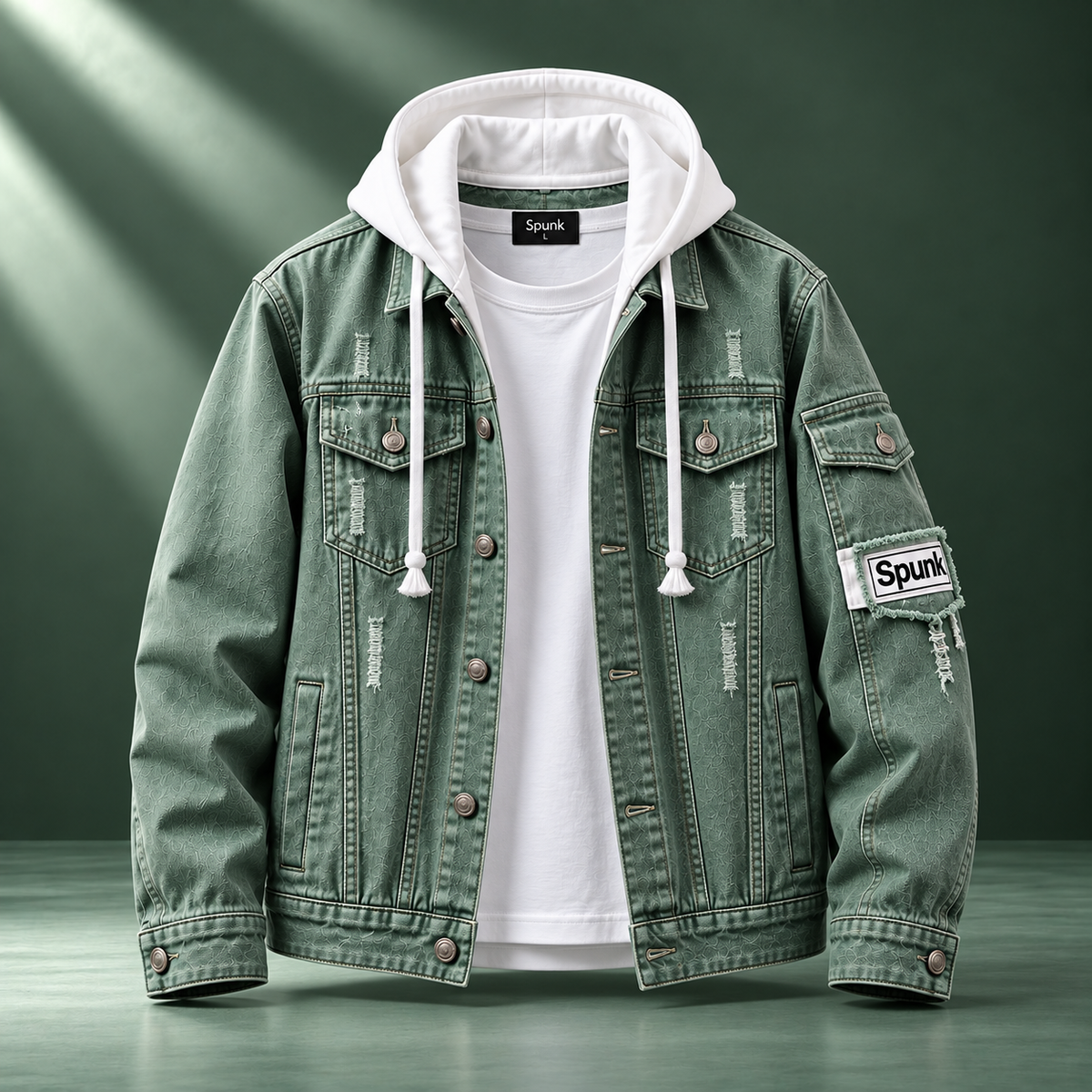 Spunk Classic Washed Denim Hoodie — Aqua Green