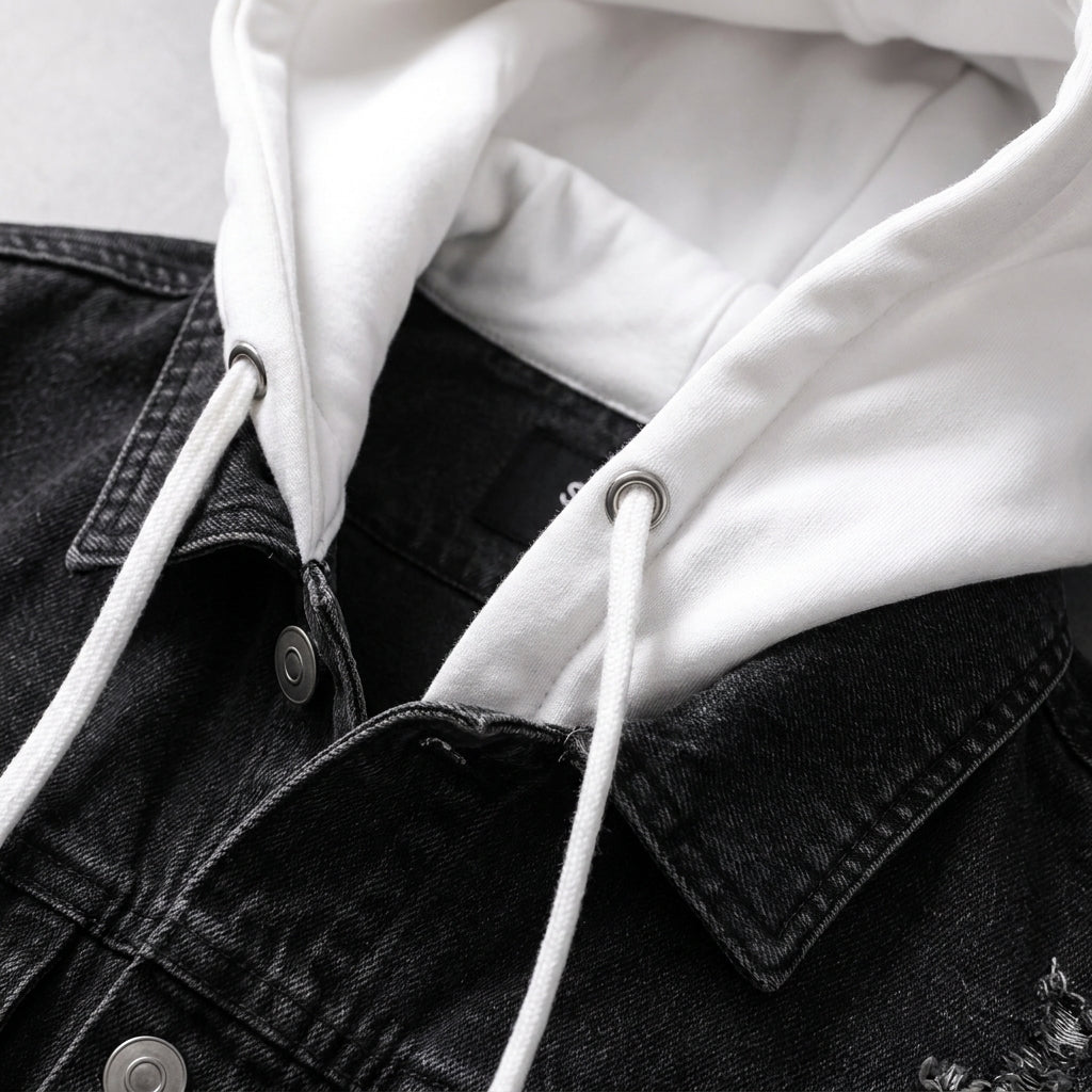 Spunk Classic Washed Denim Hoodie — Charcoal Black